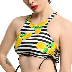 Hot Topic Juniors Small Bikini Top Striped Lemon